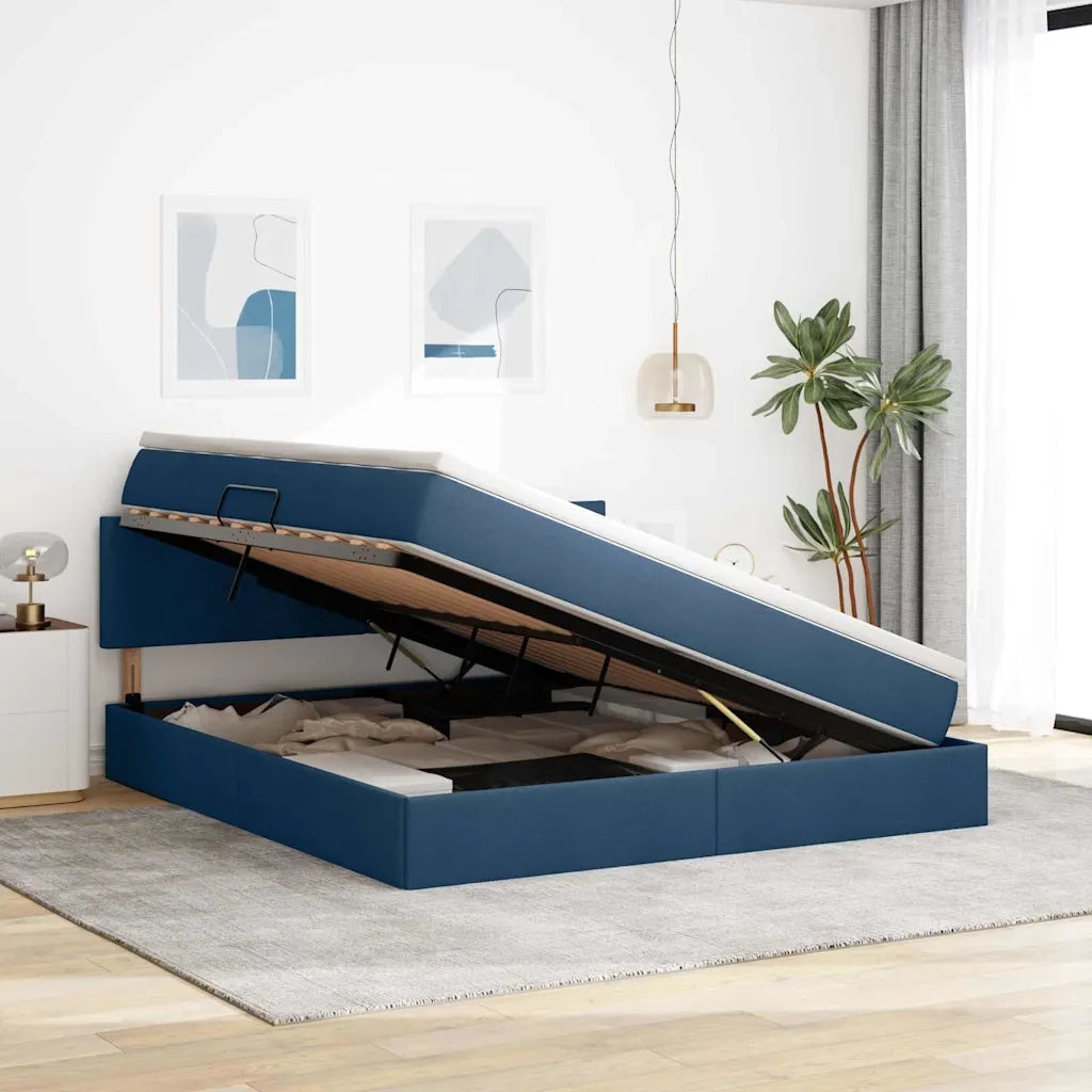 Letto con contenitore e LED con led Blu 160 x 200 cm Tessuto
