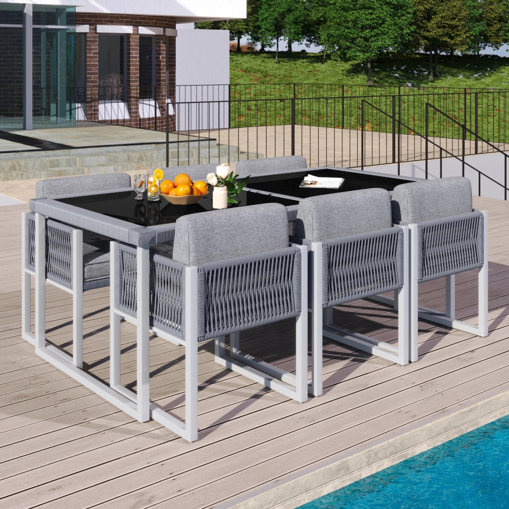 Set pranzo corda 6 persone: poltrone; tessuto sfoderabile lavabile; grigio/bianco