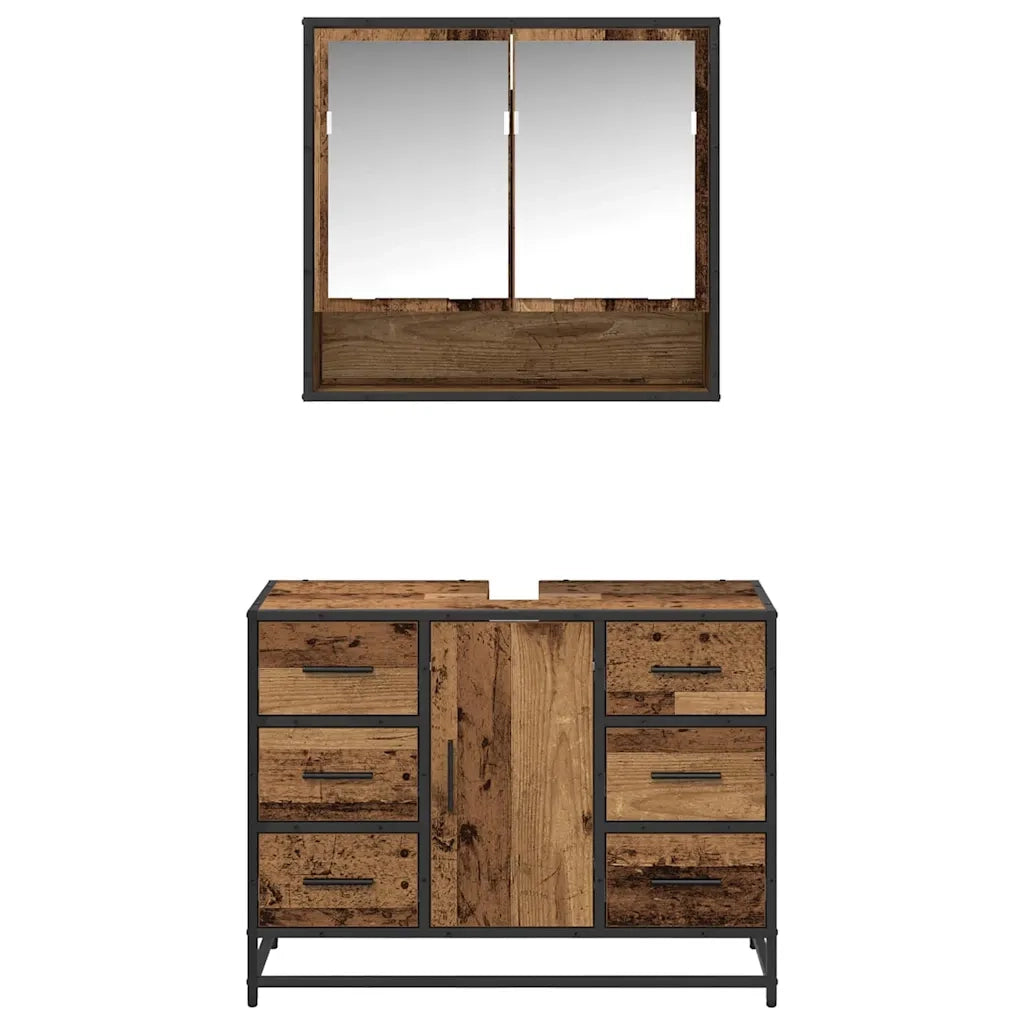 Set di mobili per il Bagno | Armadio da bagno con cassetto 2 pz Legno vecchio