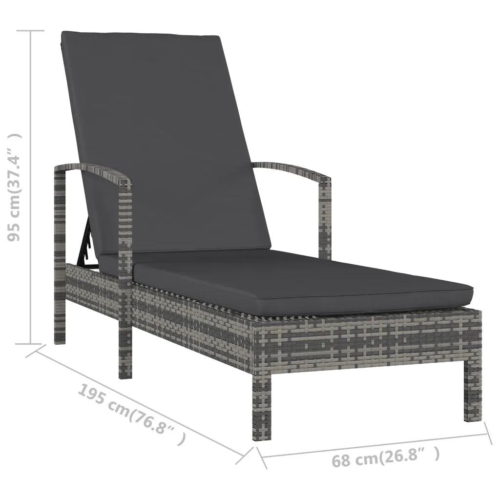 Lettino Prendisole con Braccioli in Polyrattan Grigio 48126