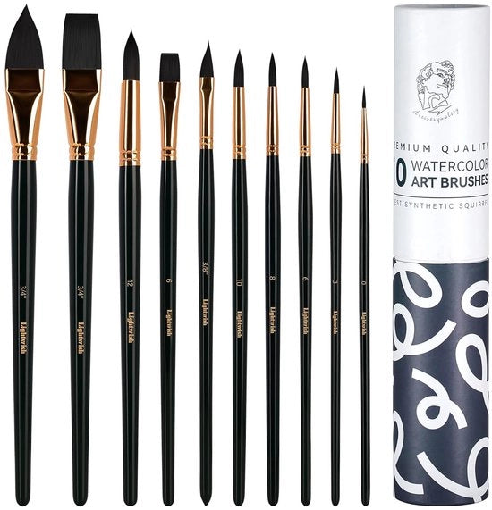 Set di pennelli aquarello - 10 setole morbide in fibra sintetica - versatile