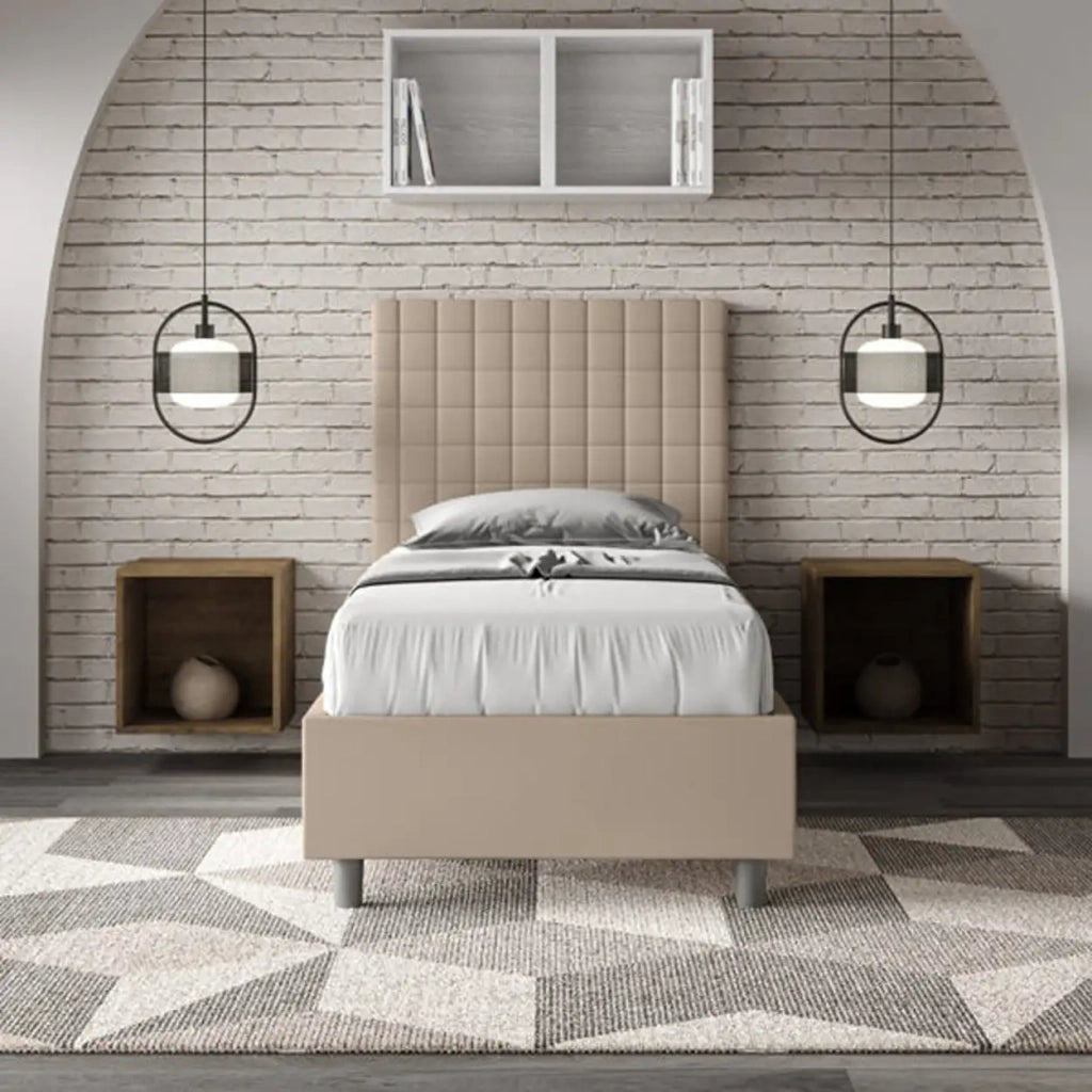 Letto singolo senza rete imbottito 90x200 similpelle tortora Sunny