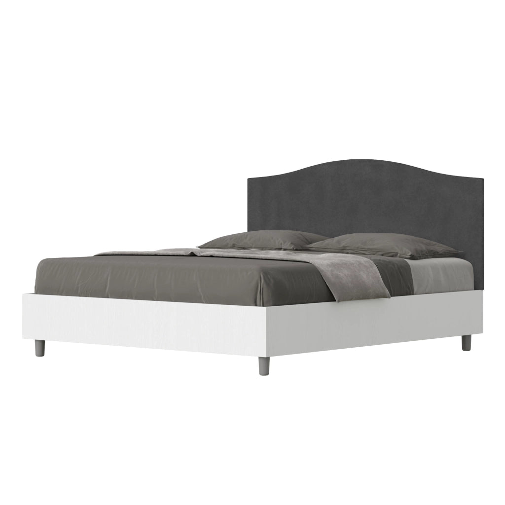 BS COM Letto matrimoniale con rete 160x190 bianco frassino testata microfibra grigio