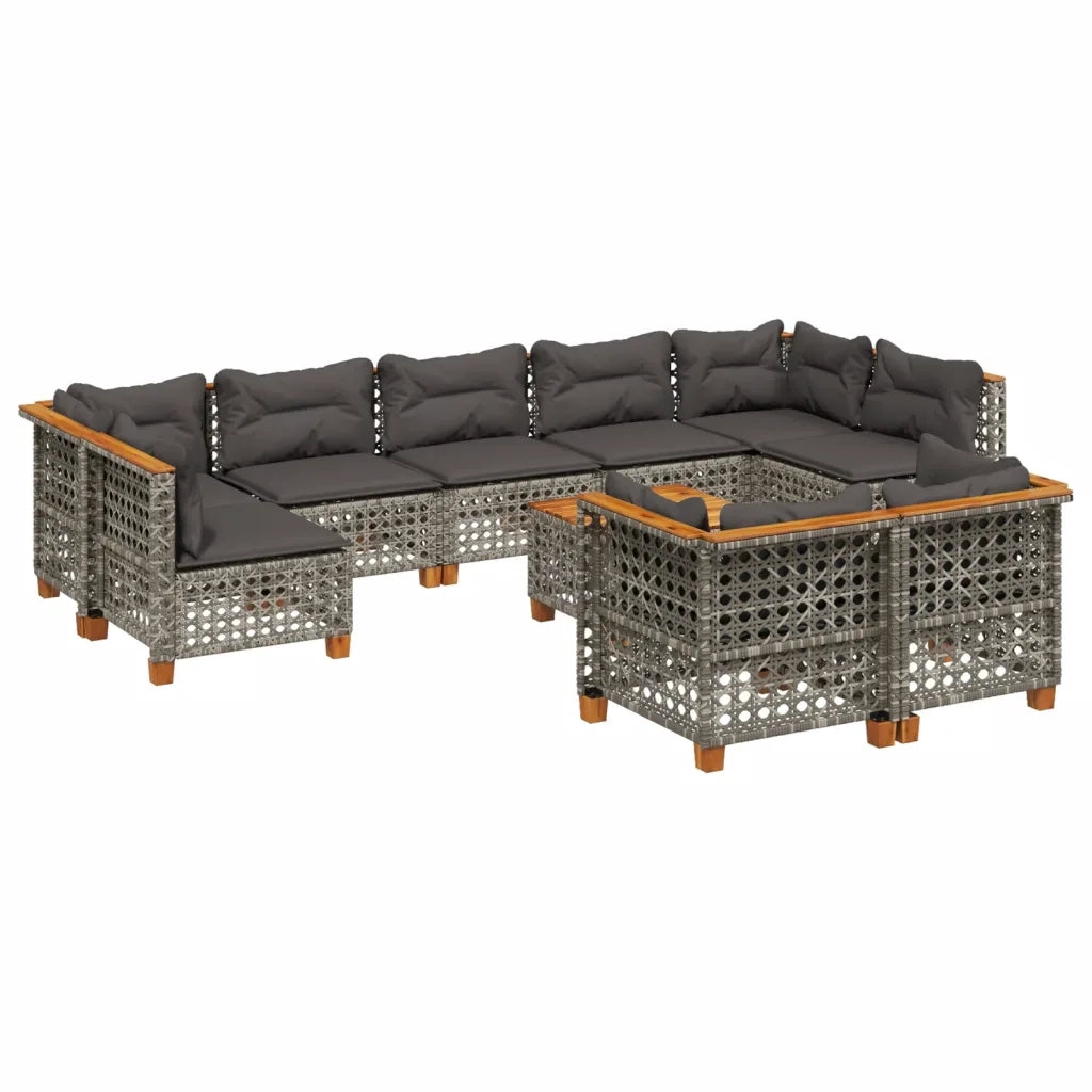 Set Divano da Giardino 10 pz con Cuscini Grigio in Polyrattan 3261999