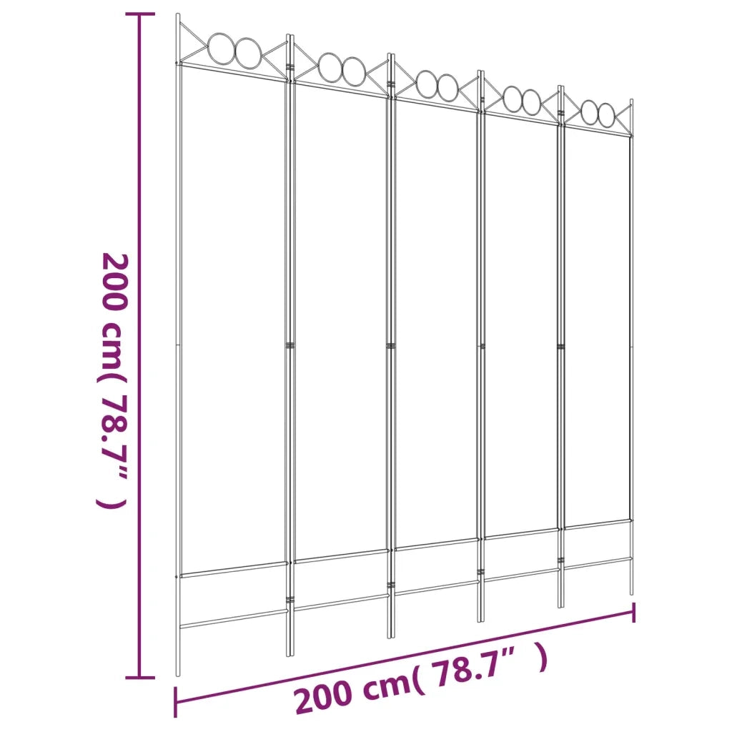 Divisorio Ambienti | Divider per stanze | Paravento 5 Pannelli Nero 200x200 cm Tessuto