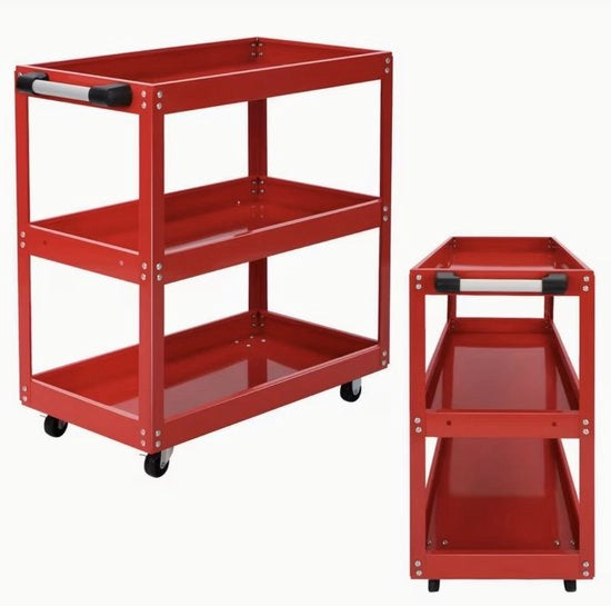 Carrello di lavoro per attrezzi 3 livelli | Cassetto di stoccaggio per attrezzi pesanti | Cassettiera di attrezzi per garage | Rosso