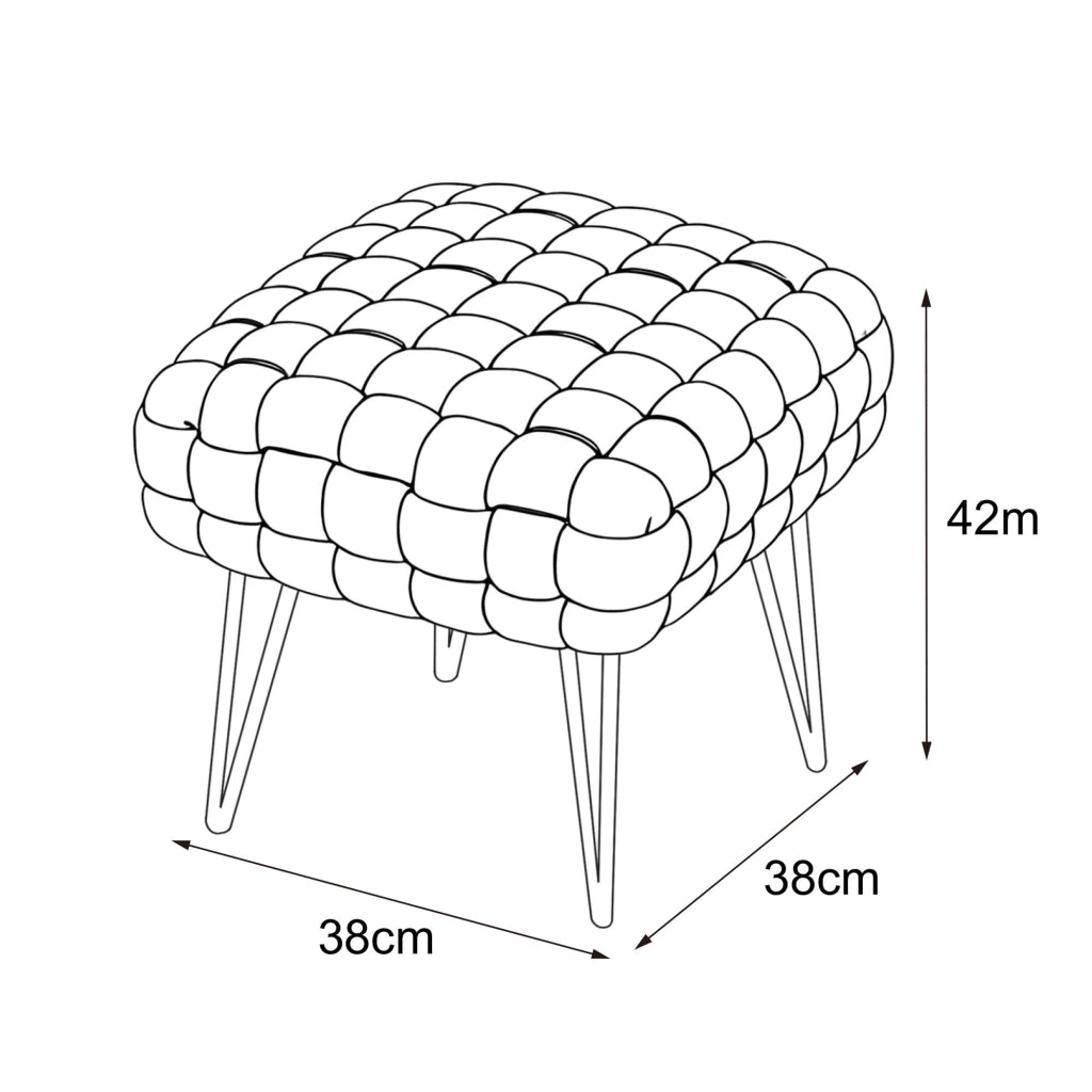 Pouf sgabello in velluto intrecciato 38 cm DOTTY Grigio Chiaro