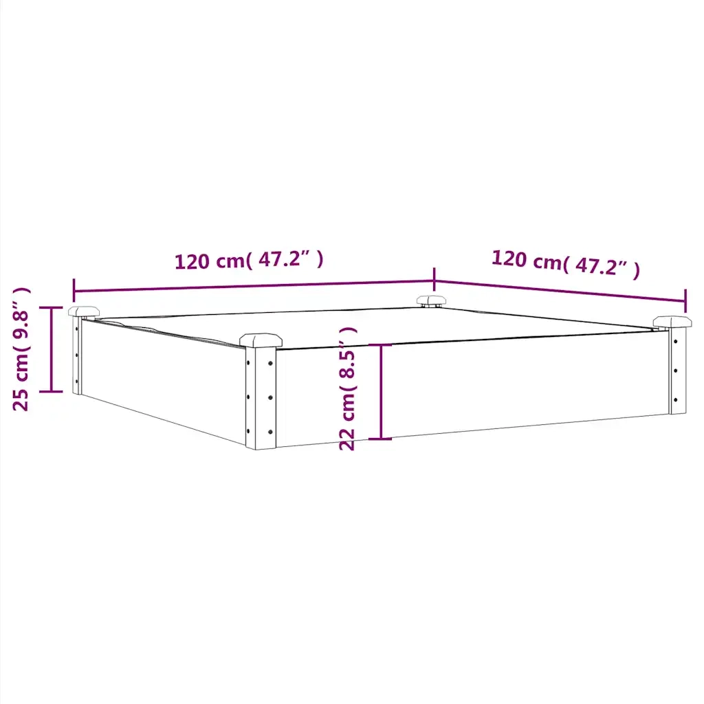 Fioriera | Cassetta per fiori | Vaso Rialzata Giardino Fodera 120x120x25cm Massello Abete
