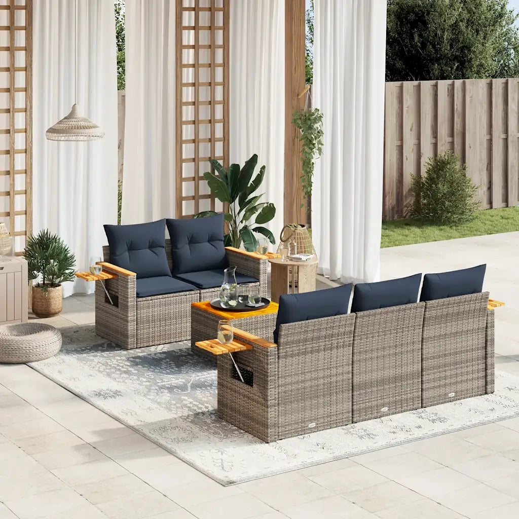 Set Divani da Giardino 6 pz con Cuscini Grigio in Polyrattan