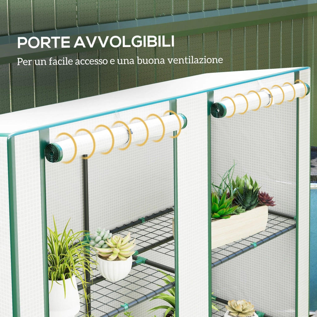 Serra da Giardino con 2 Porte, Scaffale 3 Ripiani e Tasche Laterali ¨C Xylo ¨C Bianco e Verde
