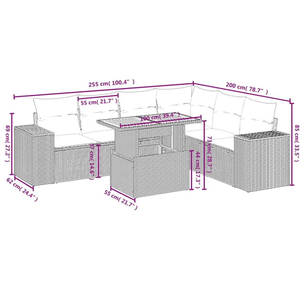 Set Divani da Giardino 7 pz con Cuscini Beige in Polyrattan 3272655