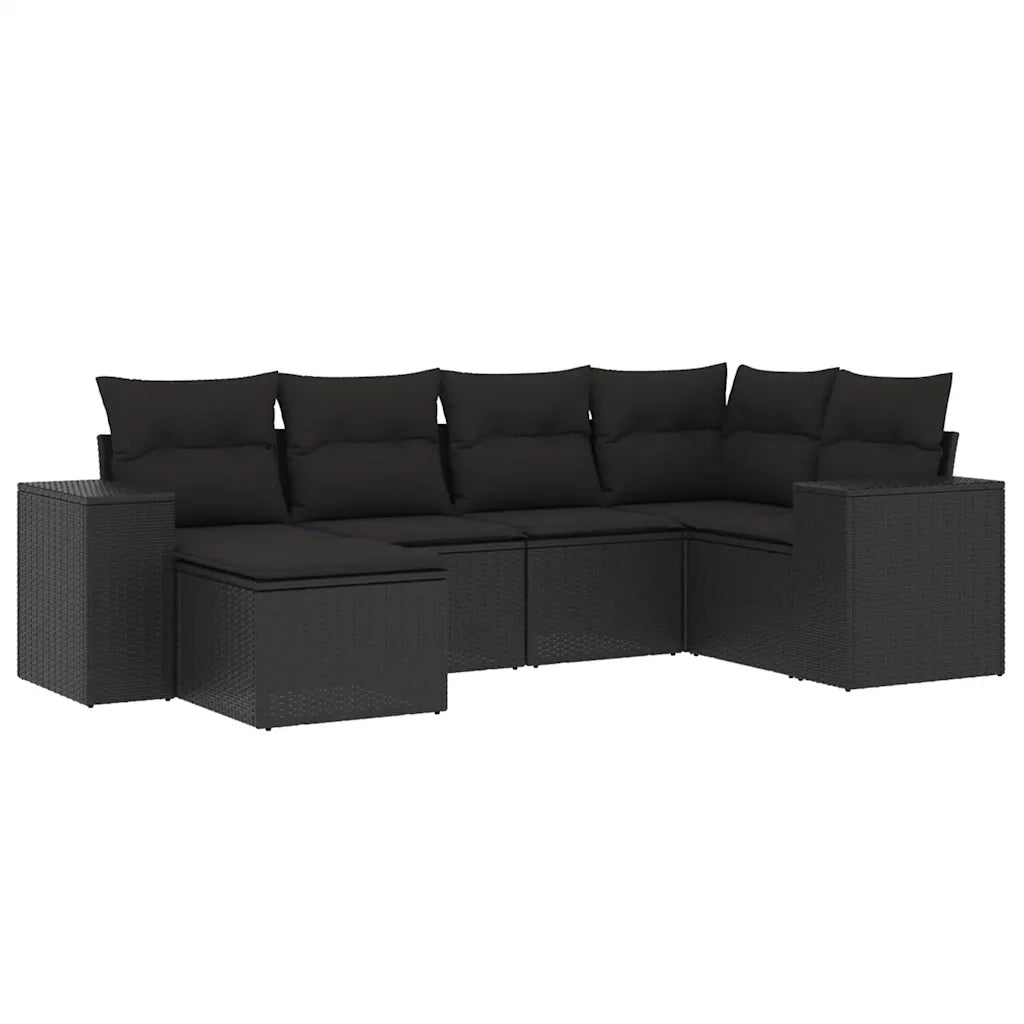 Set Divano da Giardino 6 pz con Cuscini Nero in Polyrattan 3222854