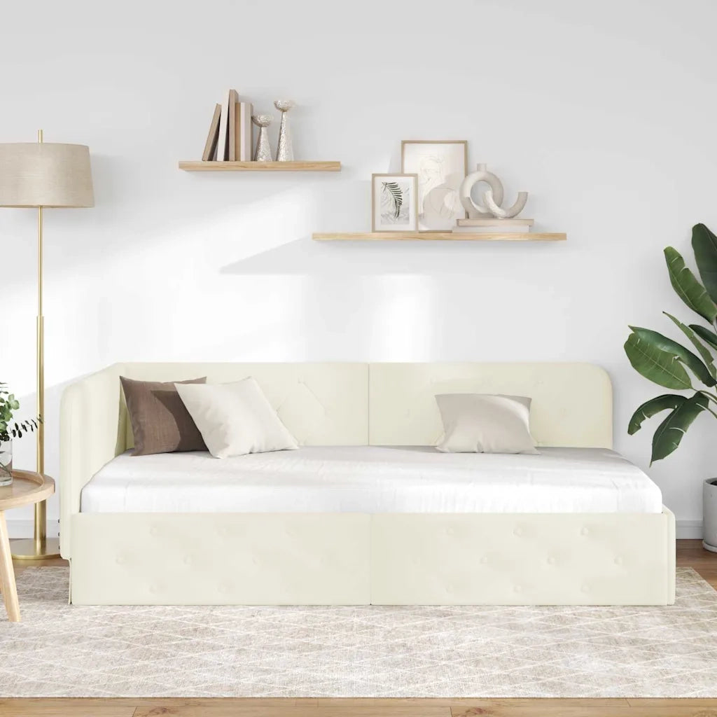 Cornice del letto ad angolo Crema 100 x 200 cm Velluto