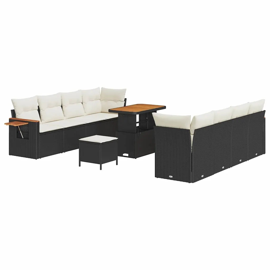 Set Divano da Giardino 12 pcs Nero e Crema polyrattan 3365100