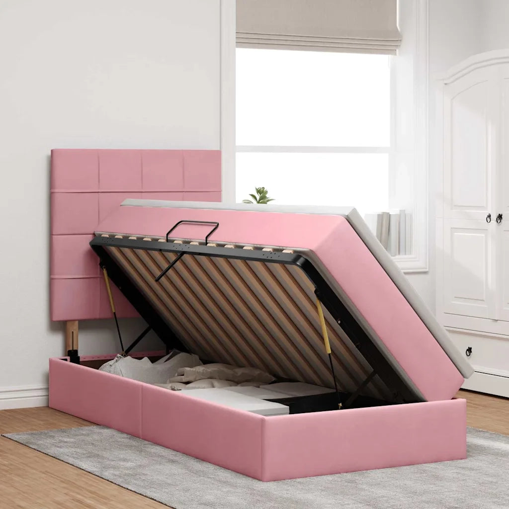 Letto con contenitore e LED con led Rosa 100 x 200 cm Velluto