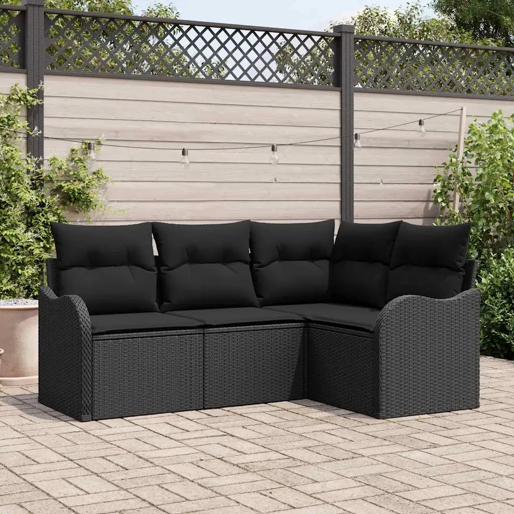 Set Divano da Giardino Nero polyrattan