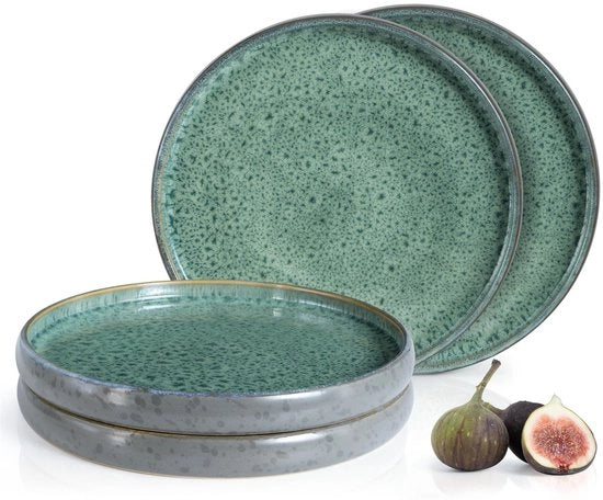 Set di Piatti Solido 4 pezzi - Verde - Piatti di Cotto per 4 Persone - 27cm