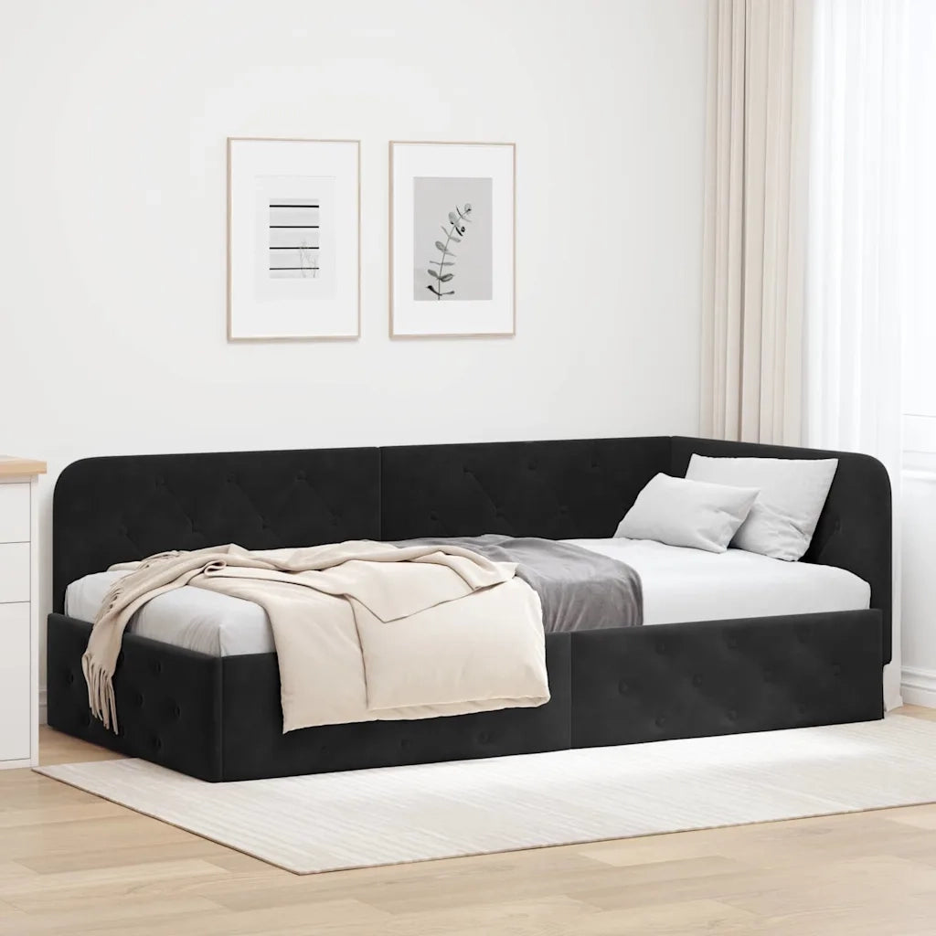 Cornice del letto ad angolo Nero 100 x 200 cm Velluto 42016548