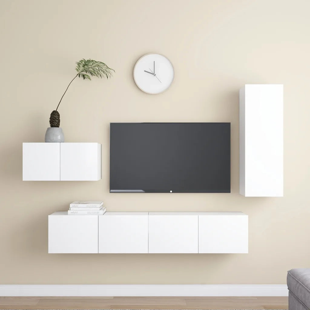 Set Mobili Porta TV 4 pz Bianco in Legno Multistrato 3078678