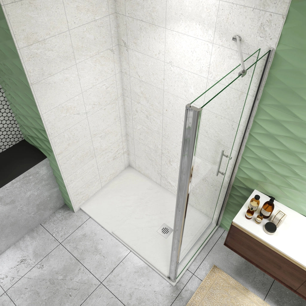 185 cm Box Doccia Walk In Parete Fissa 80 cm + Porta Battente 73 cm Vetro da 6 mm Temperato Anticalcare Barra Stabilizzatrice 45 cm Cromo Lucido