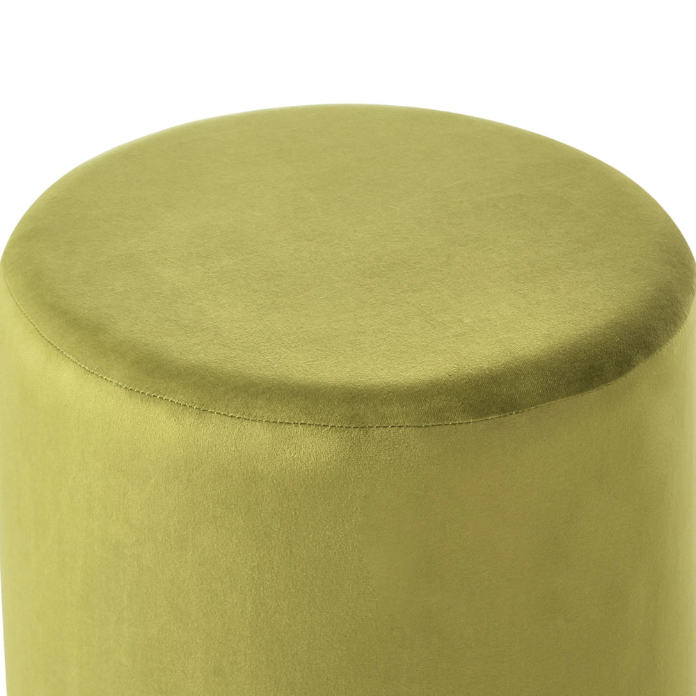 Pouf ottomana poggiapiedi rotondo in velluto di colore verde oliva stile moderno soggiorno