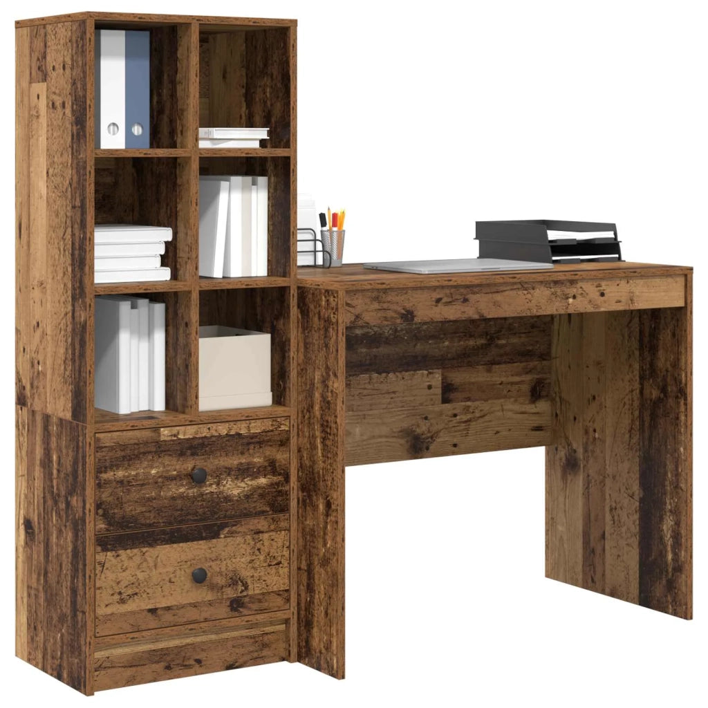 Scrivania con cassetto con lo scaffale 2 pcs Legno vecchio 3337367