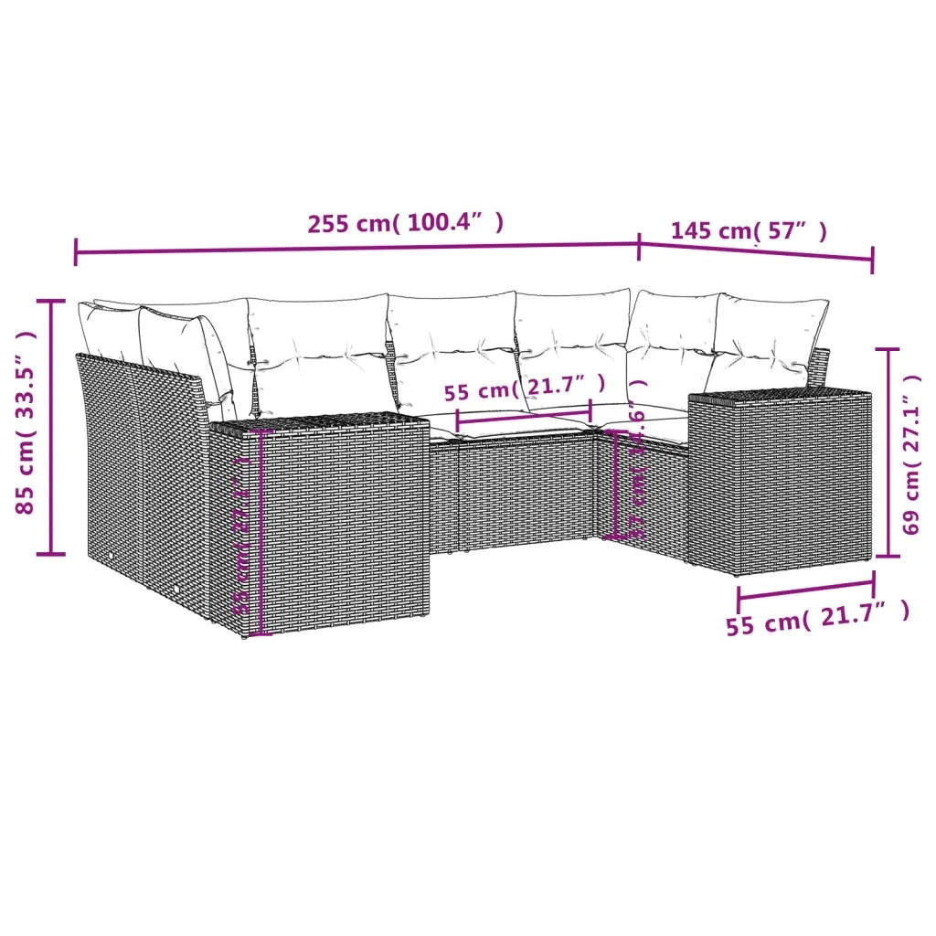 Set Divano da Giardino 6 pz con Cuscini Nero in Polyrattan 3222974