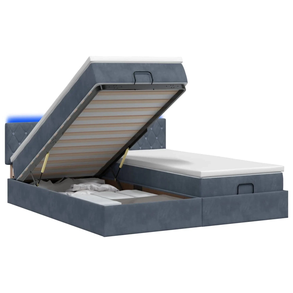 Letto Ottomano con Materasso e LED Grigio Scuro 200 x 200 cm 3457321