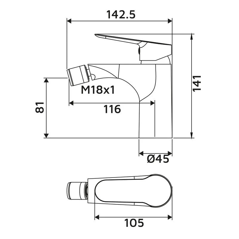 Miscelatore bidet Young Ø35 con piletta click-clack cromato