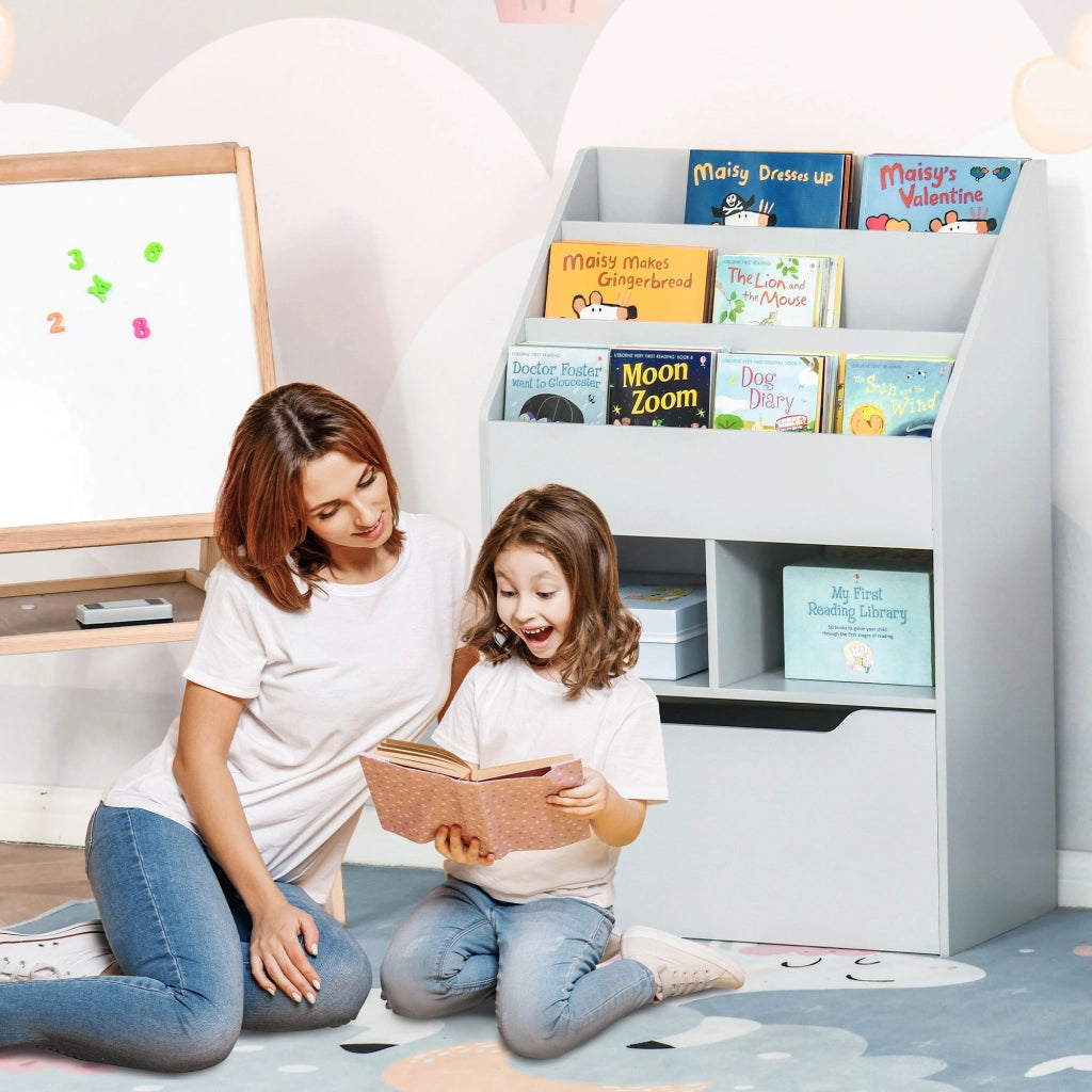 Libreria per bambini con cassetto e scomparti ¨C zephmum ¨C Grigio 60x30x90 cm