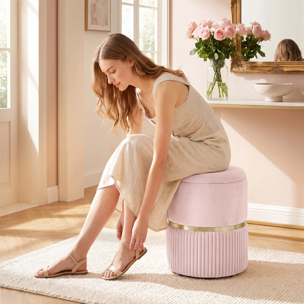 Pouf contenitore con cuscino in velluto ¨C Xylo ¨C Rosa 36x36x44 cm