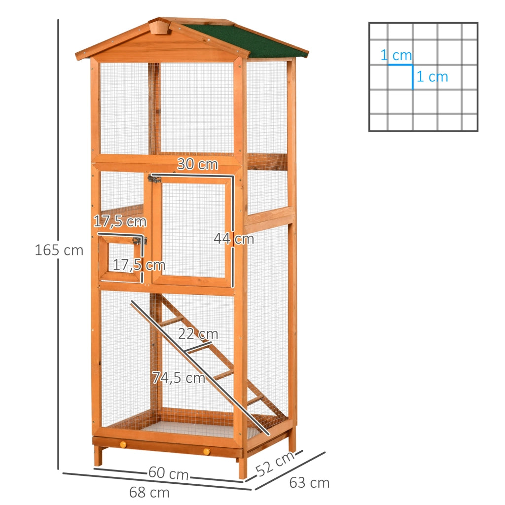 Gabbia per uccelli in legno di abete ¨C Xylo ¨C 2 porte, tetto asfaltato, 68x63x165cm