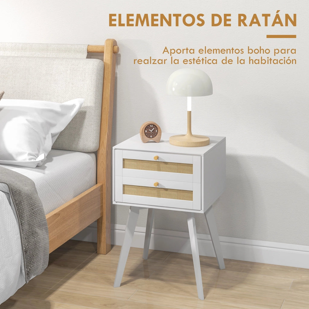Comodino Bianco con 2 Cassetti Stile Cannage ¨C Minimal ¨C 40x40x60 cm