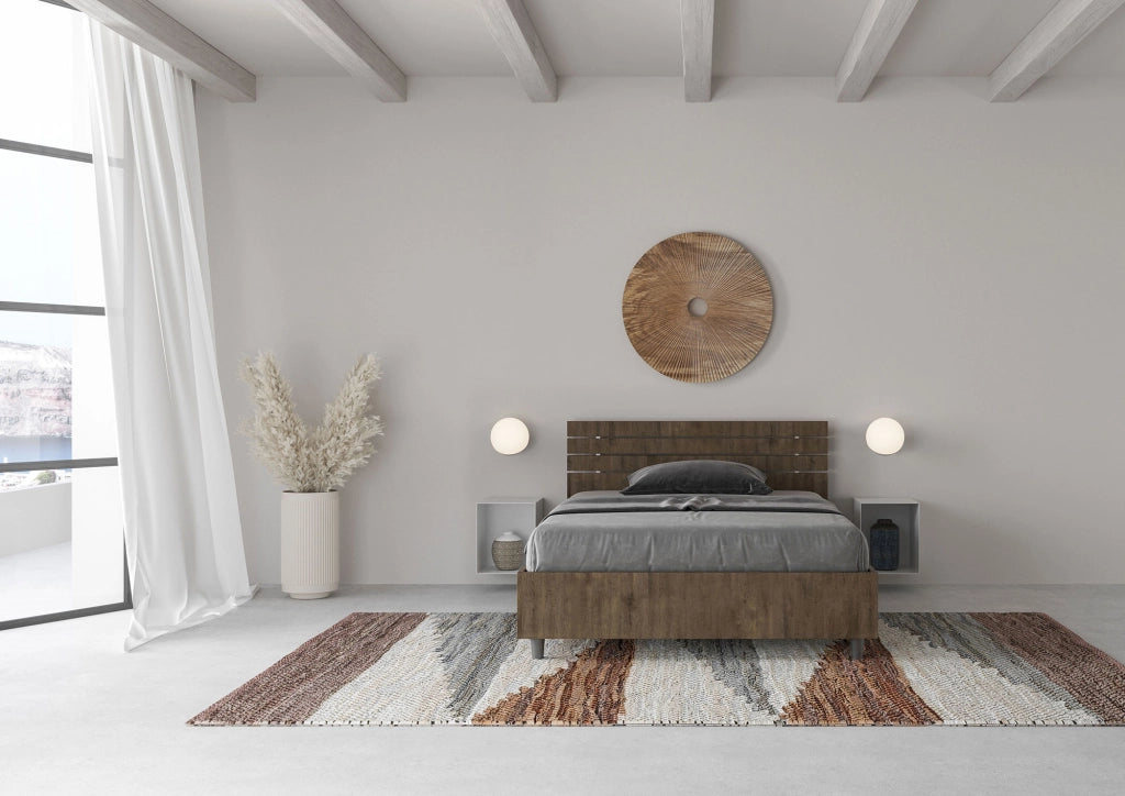 BS COM Letto una piazza e mezza con rete 120x190 testata dritta con doghe noce