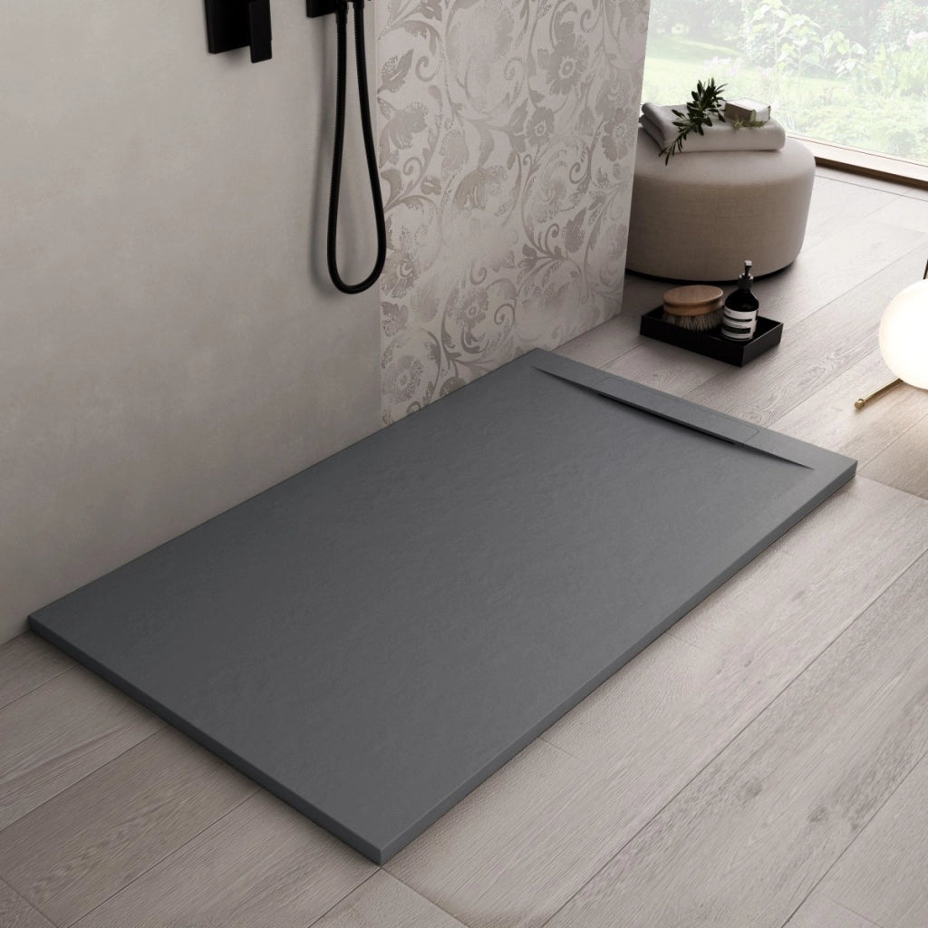 Piatto doccia in marmoresina grigio scuro effetto pietra cemento vincent, misura 80x170