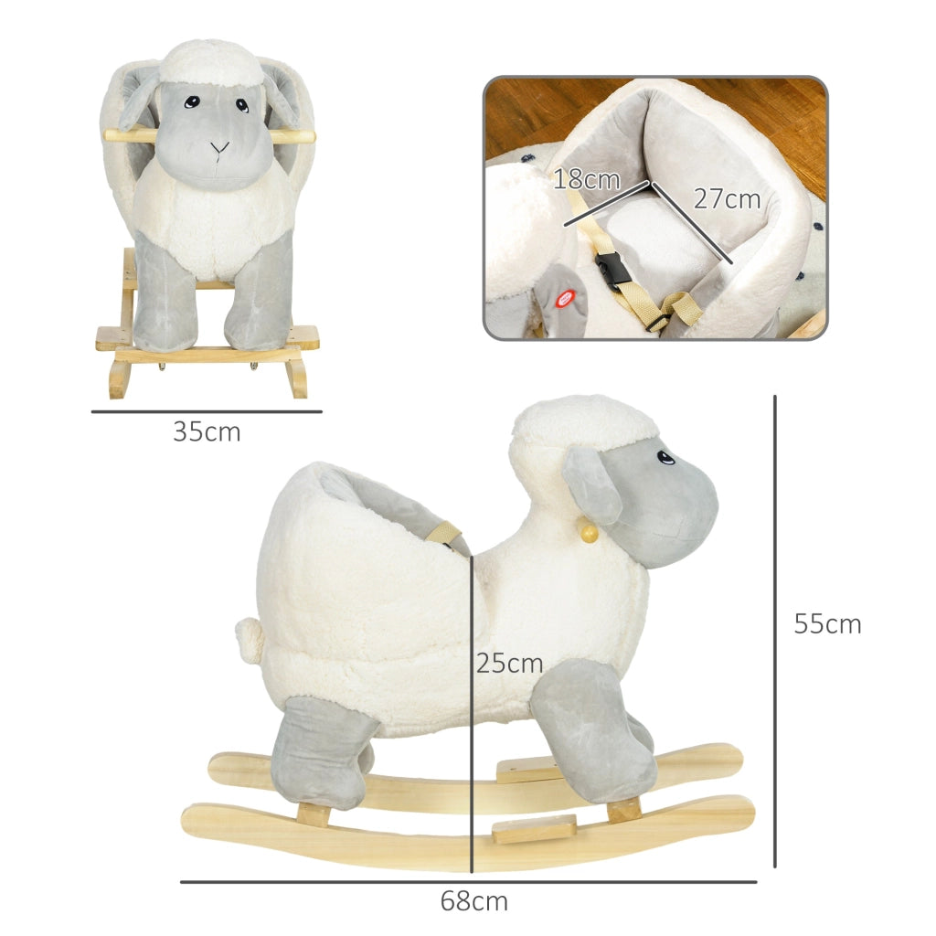 Cavallo a Dondolo per Bambini in Legno e Peluche Pecorella Grigio