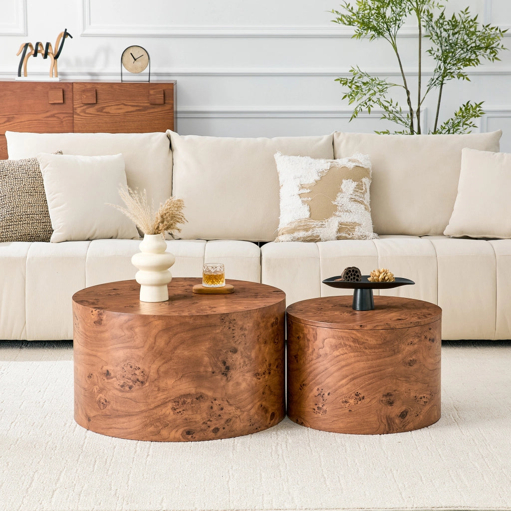 TAVOLI da caffè nesting Set da 2 pezzi MDF marrone con contenitore