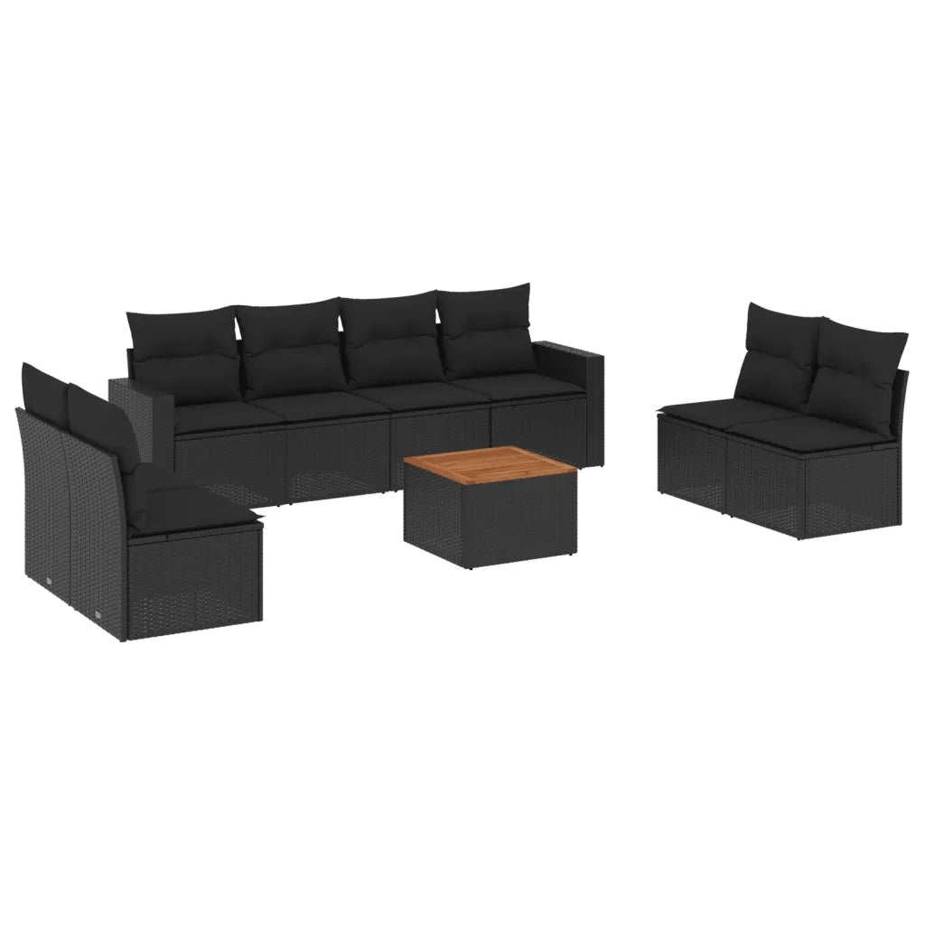 Set Divani da Giardino 9 pz con Cuscini Nero in Polyrattan 3256412