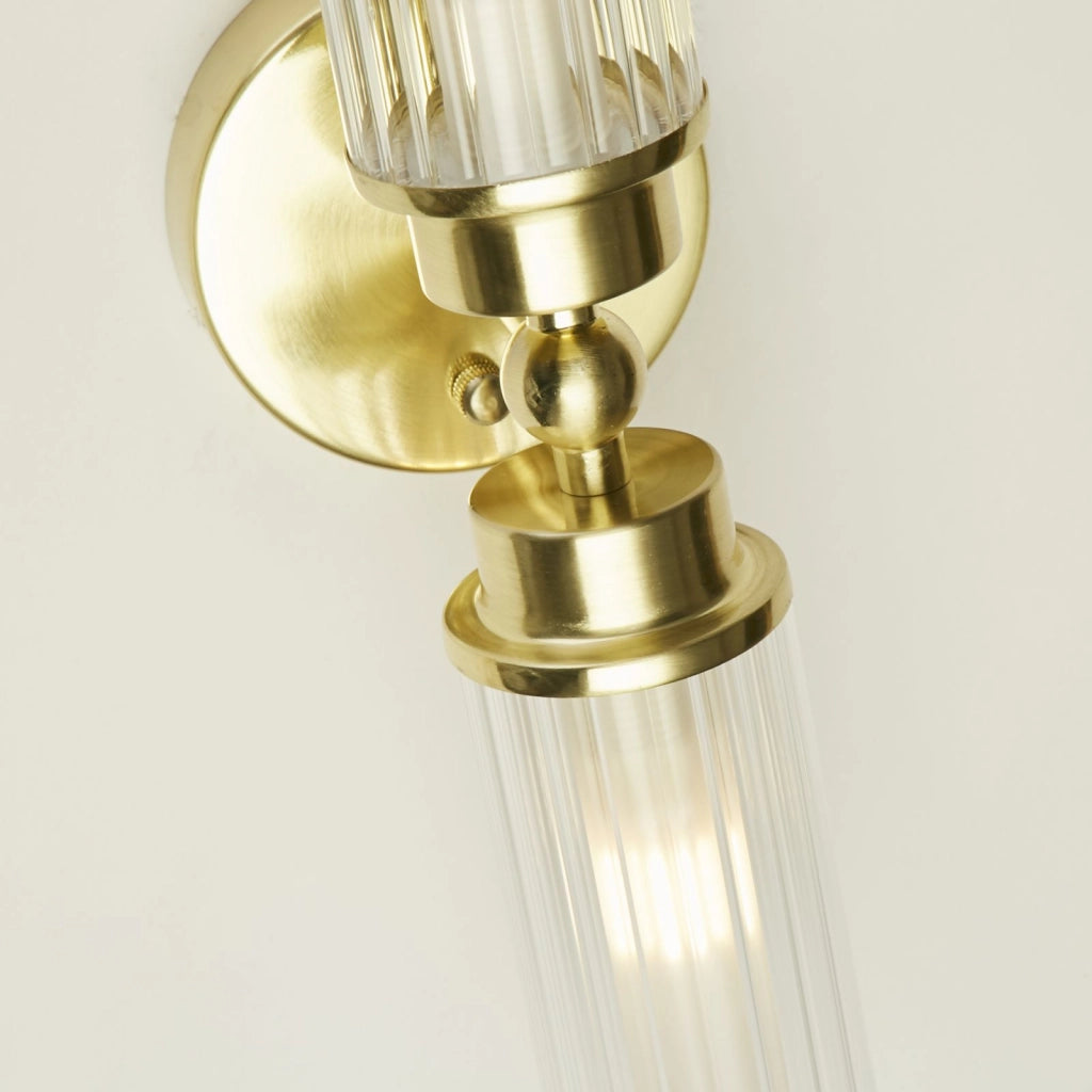 Applique Imperial 2Lt, metallo ottone satinato e vetro trasparente a coste