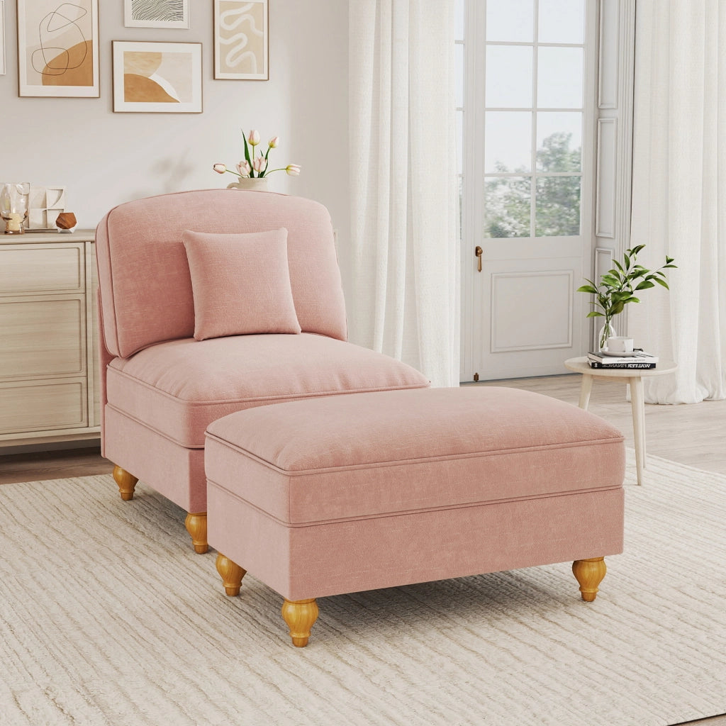 Poltrona con poggiapiedi - con balza removibile e cuscino mobile - in ciniglia - rosa