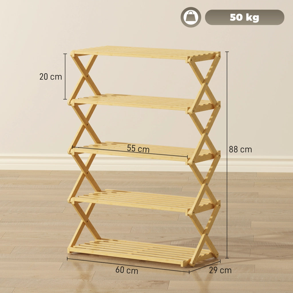 Scarpiera Pieghevole a 5 Livelli in Bamb¨´ ¨C Minimal ¨C Legno 60x29x88 cm