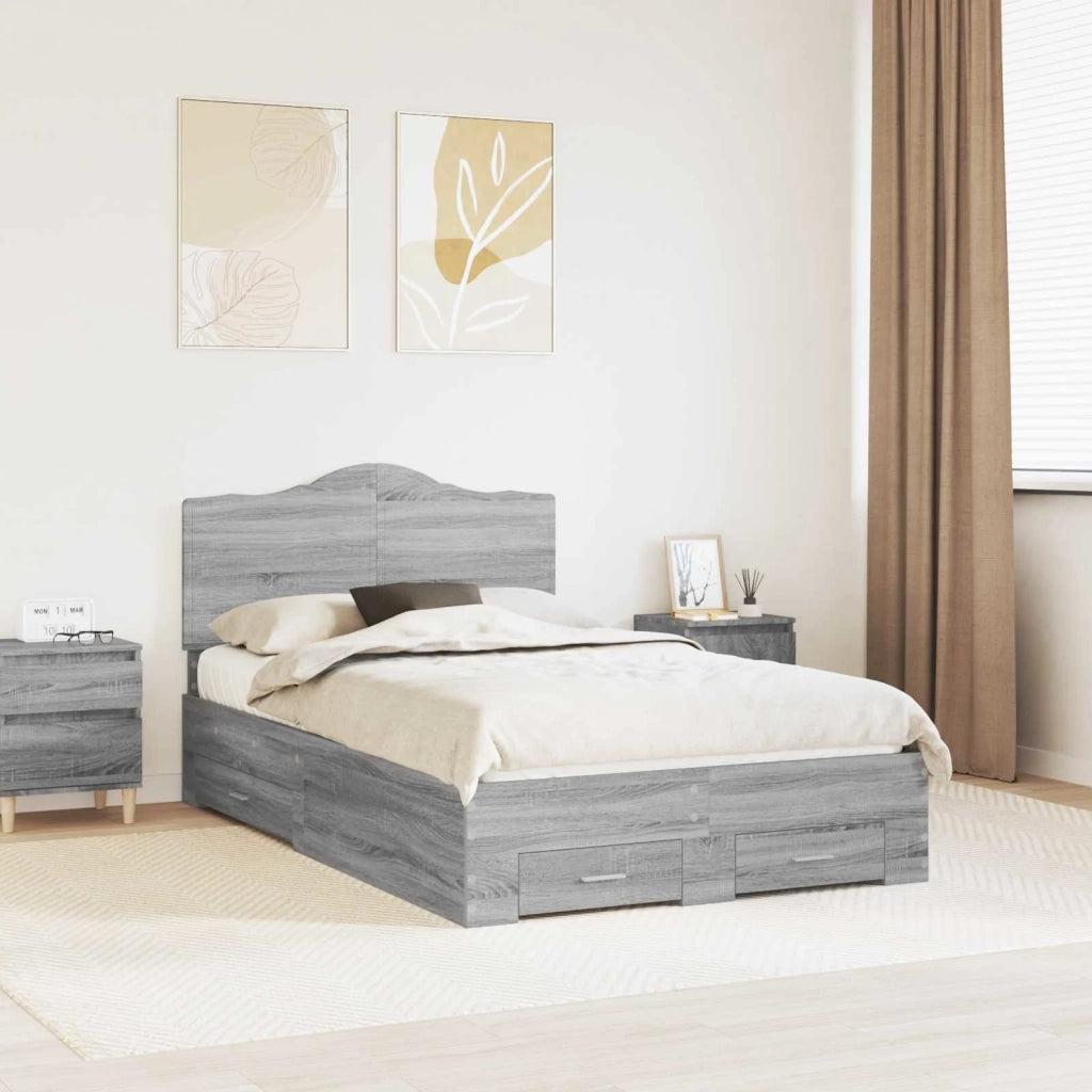 Struttura del letto con testiera-Giroletto con Testiera Grigio Sonoma 135 x 190 cm 279534