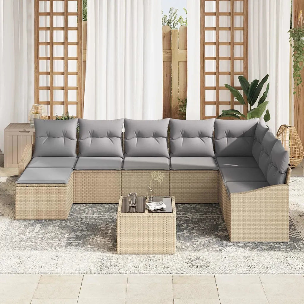 Set Divano da Giardino 8 pcs Beige e Grigio Chiaro polyrattan