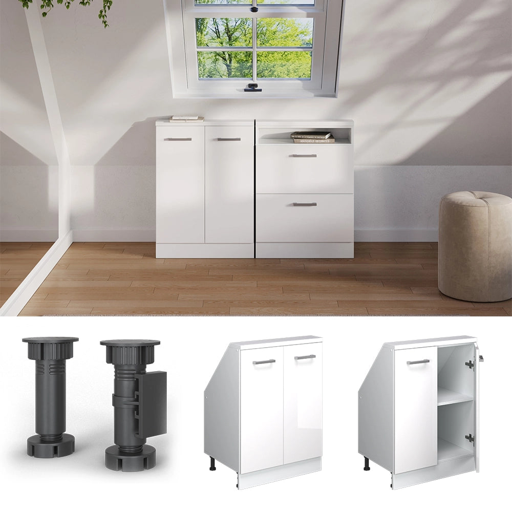 Mobile sottotetto Rion Bianco lucido/Bianco con 2 porte Vicco