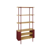 Libreria in metallo curvato e legno a 6 livelli, rosso