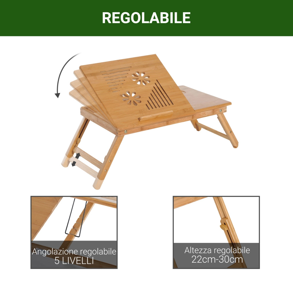Tavolino da Letto Portatile ¨C Xylo ¨C Bamb¨´ con Raffreddamento 55x35x22-32cm