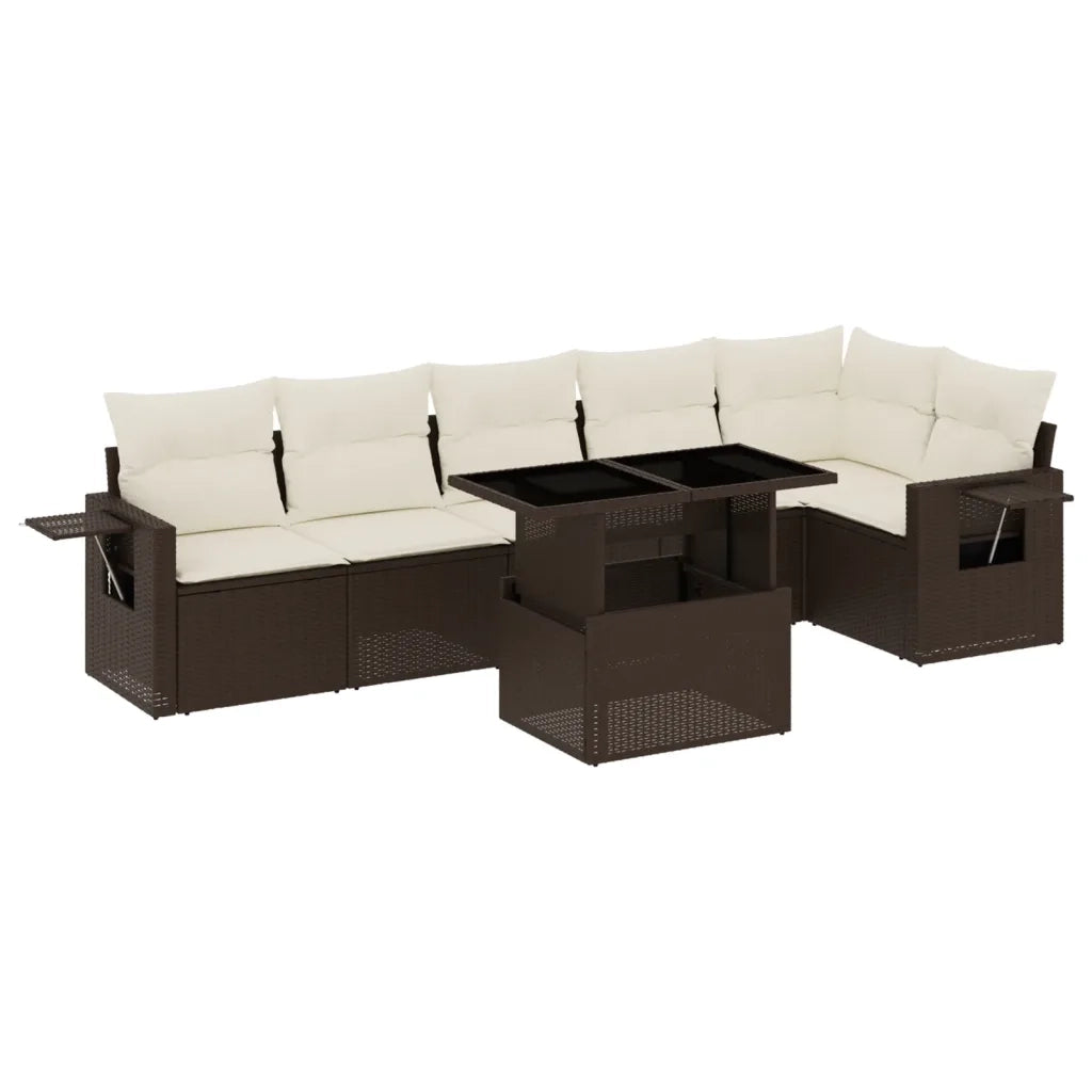 Set Divani da Giardino 7 pz con Cuscini Marrone in Polyrattan 3267923
