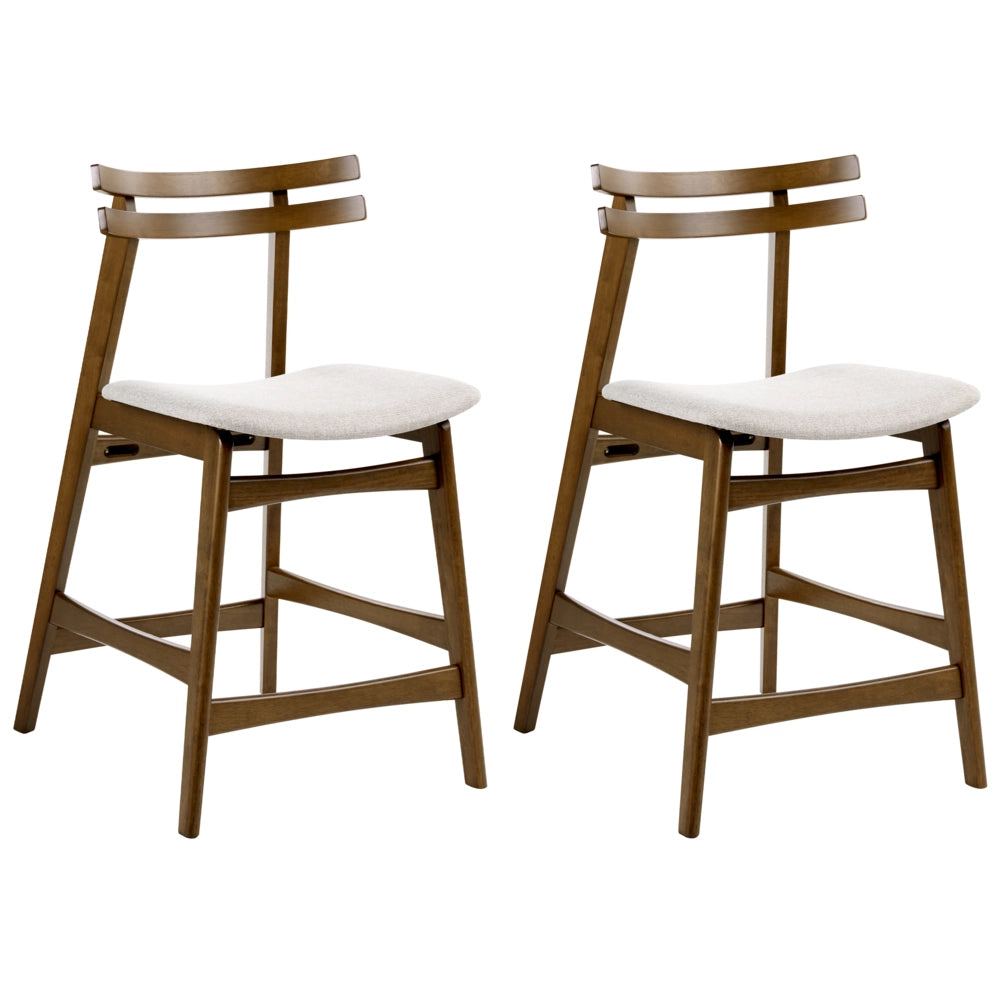 Set di 2 sedie da pranzo in tessuto beige e struttura in legno massiccio marrone retrò senza braccioli con seduta