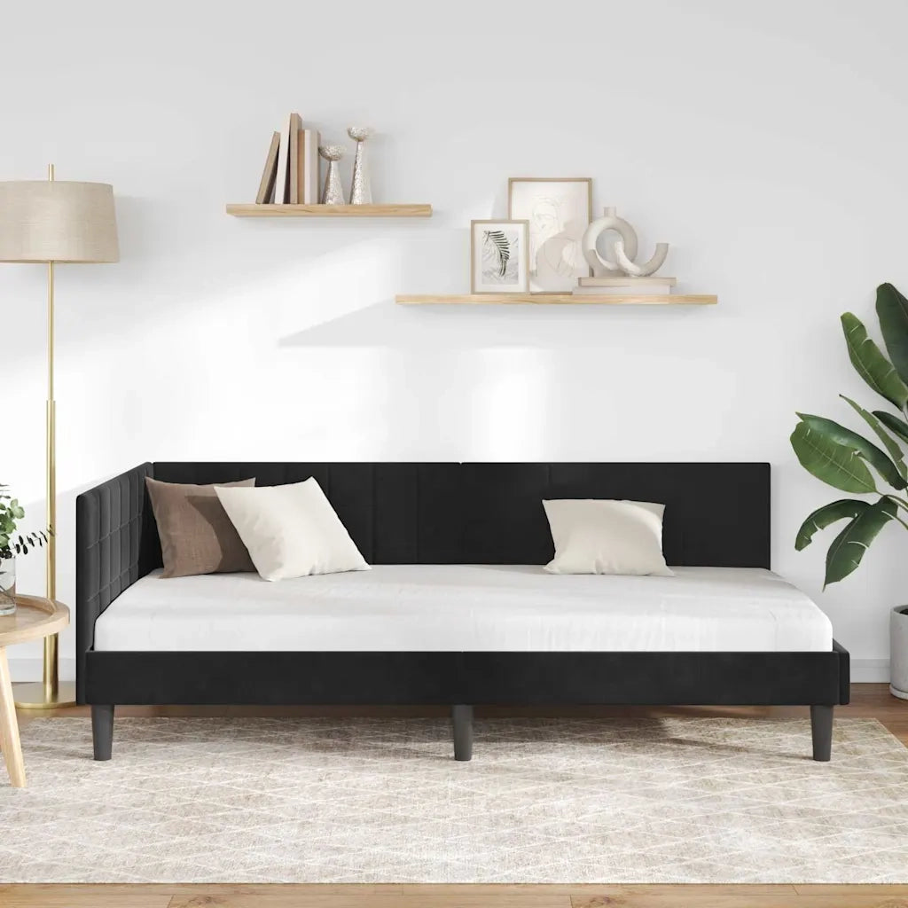 Cornice del letto ad angolo Nero 90 cm x 190 cm Velluto