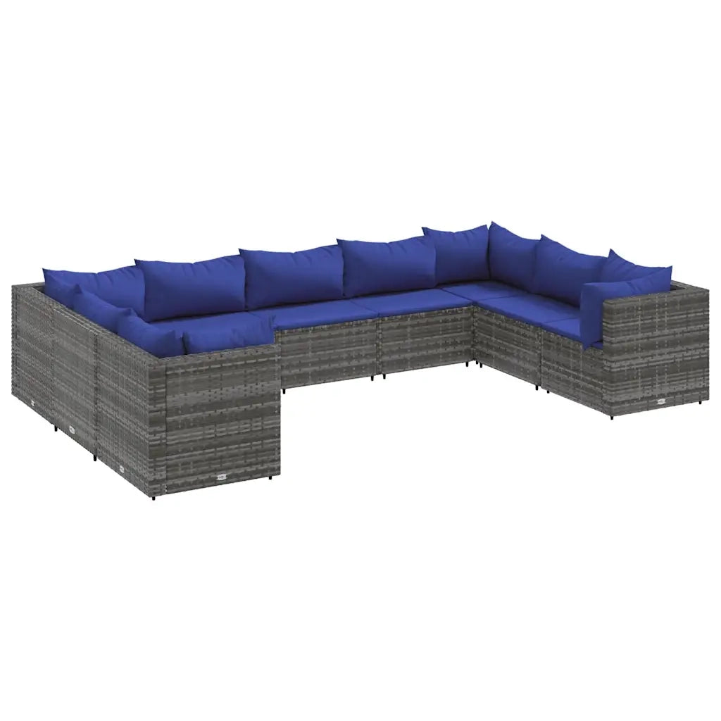 Set Divani da Giardino 9 pz con Cuscini in Polyrattan Grigio 3308271